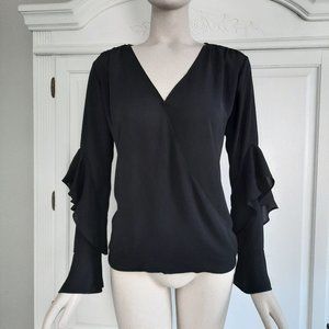 Ann Taylor Top with Ruffled Sleeves and V-Neck, Size Small